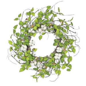 24" Cotton and Birch Leaf Wreath (Pickup Only)