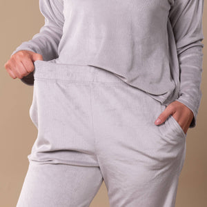 Soft Grey Luxe Lounge Pajama Pants | Velour PJs With Pockets