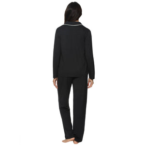 Jessie Stretch Jersey Long Sleeve & Pants PJ Set - Black