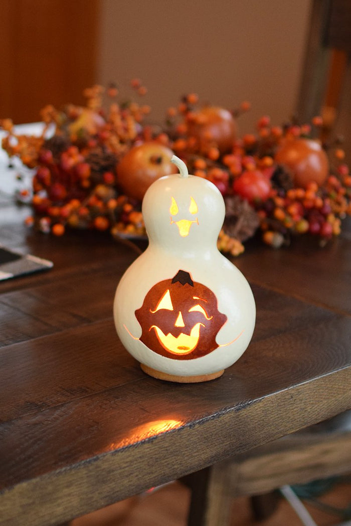 Spooky Boo- Small Lit Meadowbrooke Gourd