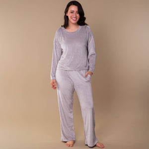 Soft Grey Luxe Lounge Pajama Pants | Velour PJs With Pockets