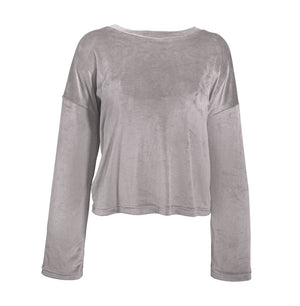 Soft Grey Luxe Lounge Pajama Top | Long-Sleeve Velour PJs