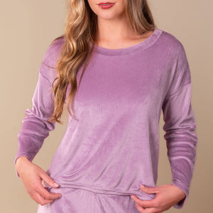 Lavender Luxe Lounge Pajama Top | Long-Sleeve Velour PJs