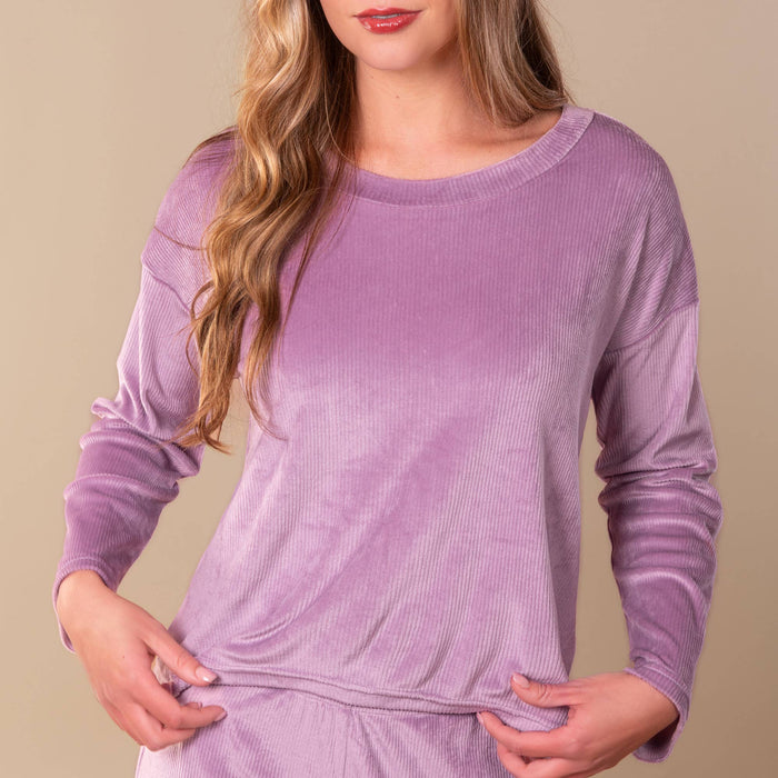 Lavender Luxe Lounge Pajama Top | Long-Sleeve Velour PJs