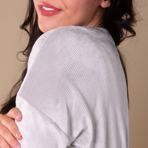 Soft Grey Luxe Lounge Pajama Top | Long-Sleeve Velour PJs