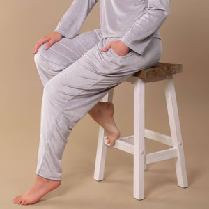 Soft Grey Luxe Lounge Pajama Pants | Velour PJs With Pockets
