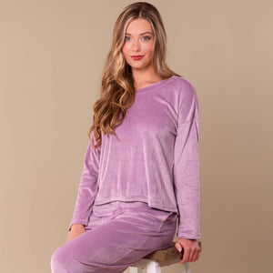 Lavender Luxe Lounge Pajama Top | Long-Sleeve Velour PJs