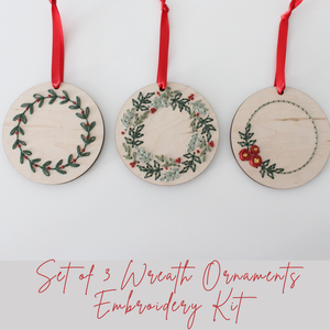 Set of 3 Christmas Wreath Ornament DIY Embroidery Kit