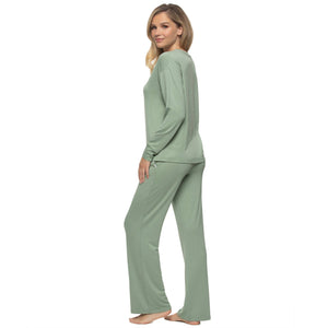 Aria French Terry L/S Crew & Pant Lounge Set - Iceberg Green