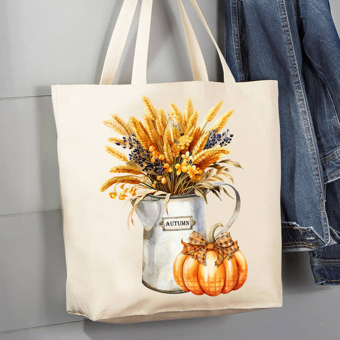 Fall Wheat Pumpkin Canvas Tote Bag