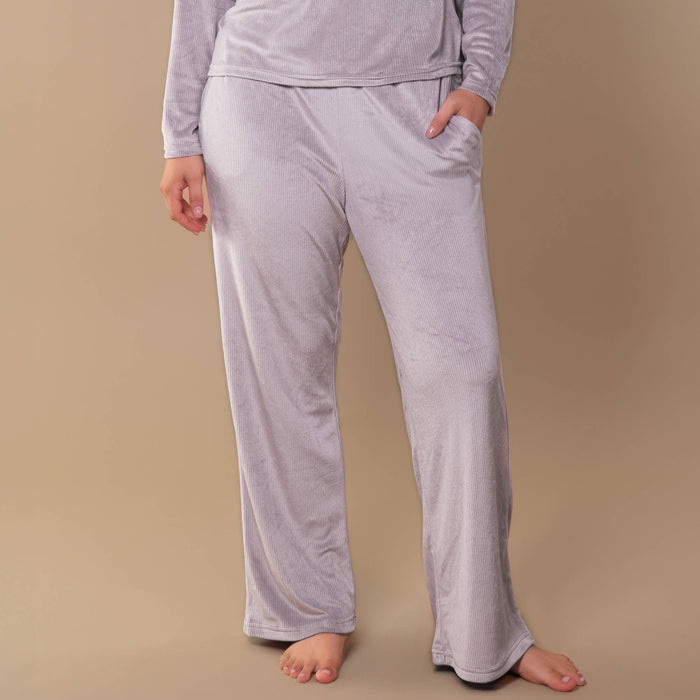 Soft Grey Luxe Lounge Pajama Pants | Velour PJs With Pockets