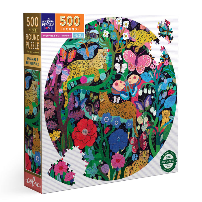 Jaguars and Butterflies 500 Piece Round Puzzle