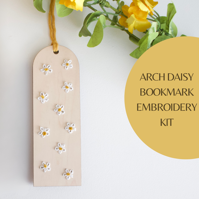 Arched Daisy Floral Bookmark DIY Wood Embroidery Kit