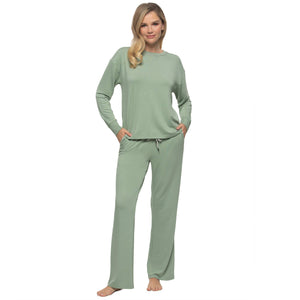 Aria French Terry L/S Crew & Pant Lounge Set - Iceberg Green