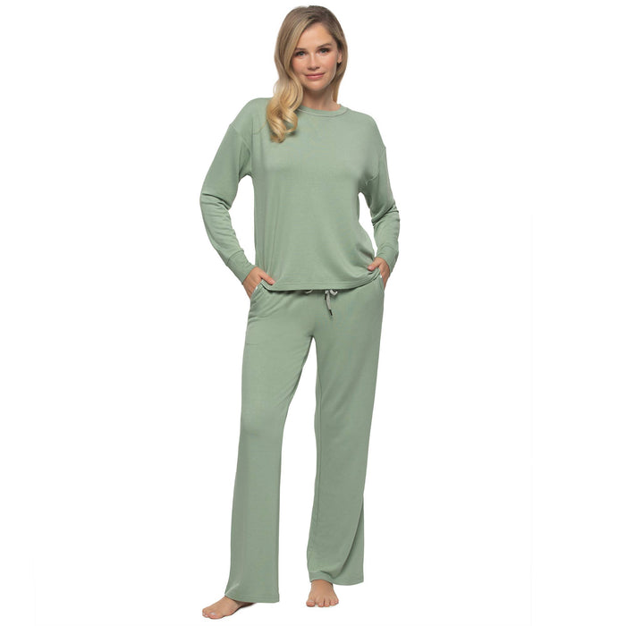 Aria French Terry L/S Crew & Pant Lounge Set - Iceberg Green