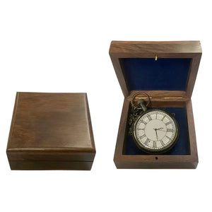 Antiqued Brass Pocket Watch in Wooden Box