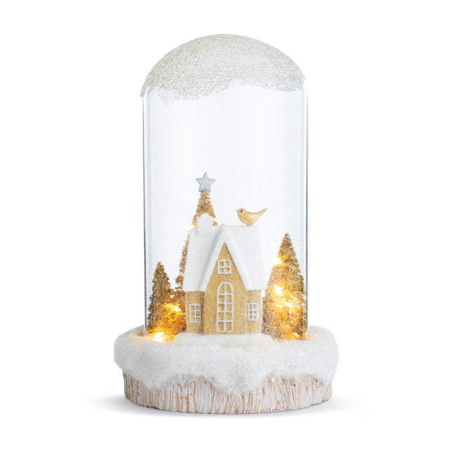 Lit Cloche Winter Home Scene