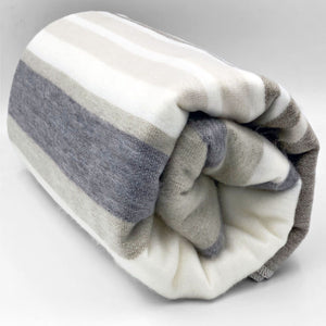 Baby Alpaca Wool Throw Blanket - White/Blue/Grey