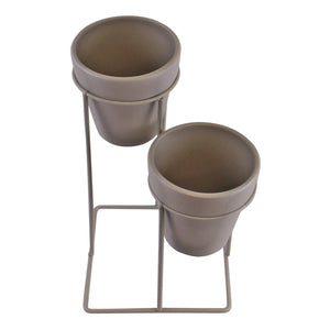 Small Double Planter On Stand, Grey