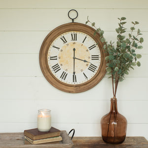 20" White Face Round Wood Wall Clock (Pickup Only)