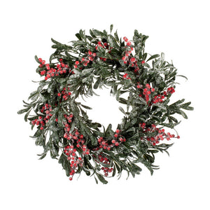 Frosted Greenery Holly Wreath With Berries