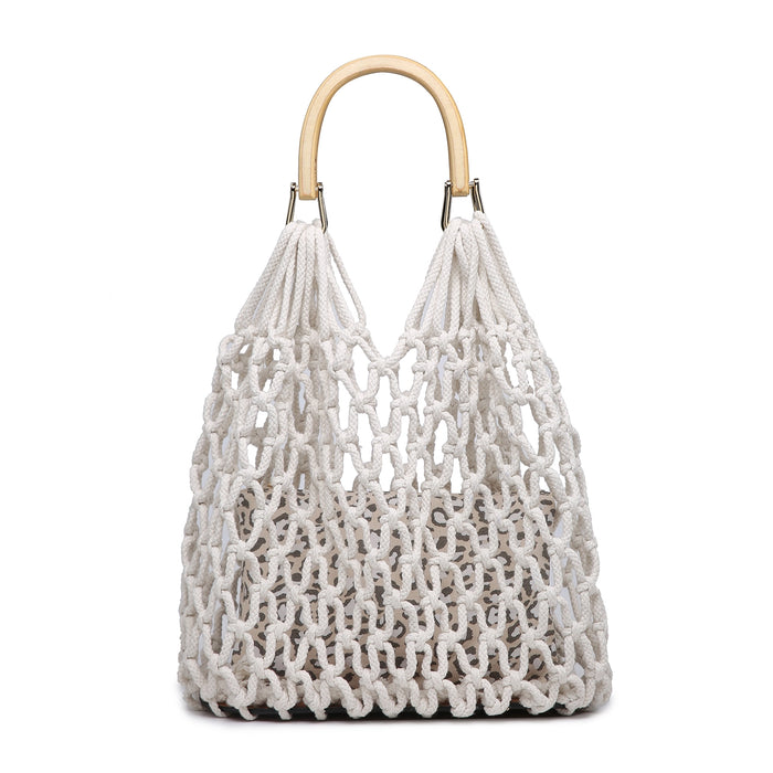 Ivory Macrame Bag With Printed Pouch
