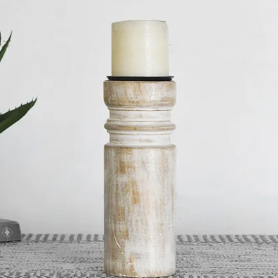 Whitewash Wood Candle Holder