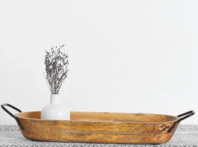 Long Wood Tray with Handles