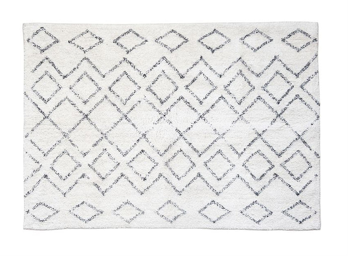 4' x 6' Cotton Shag Rug w/ Diamond Pattern, Cream & Black